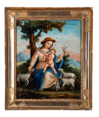 Scuola dell’Italia meridionale, Madonna con Bambino e agnellini, dipinto su vetro (XVIII–XIX seco...
