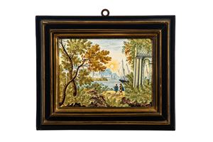 Polychrome majolica tile. Castelli, 18th century. Attributed to the workshop of Nicola Cappelletti.