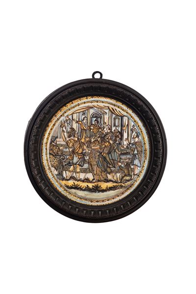 Castelli, Alzata in maiolica policroma istoriata, nei modi di Francesco Grue