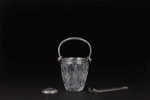 Crystal and silver ice bucket with tongs, Bruno Scanabissi