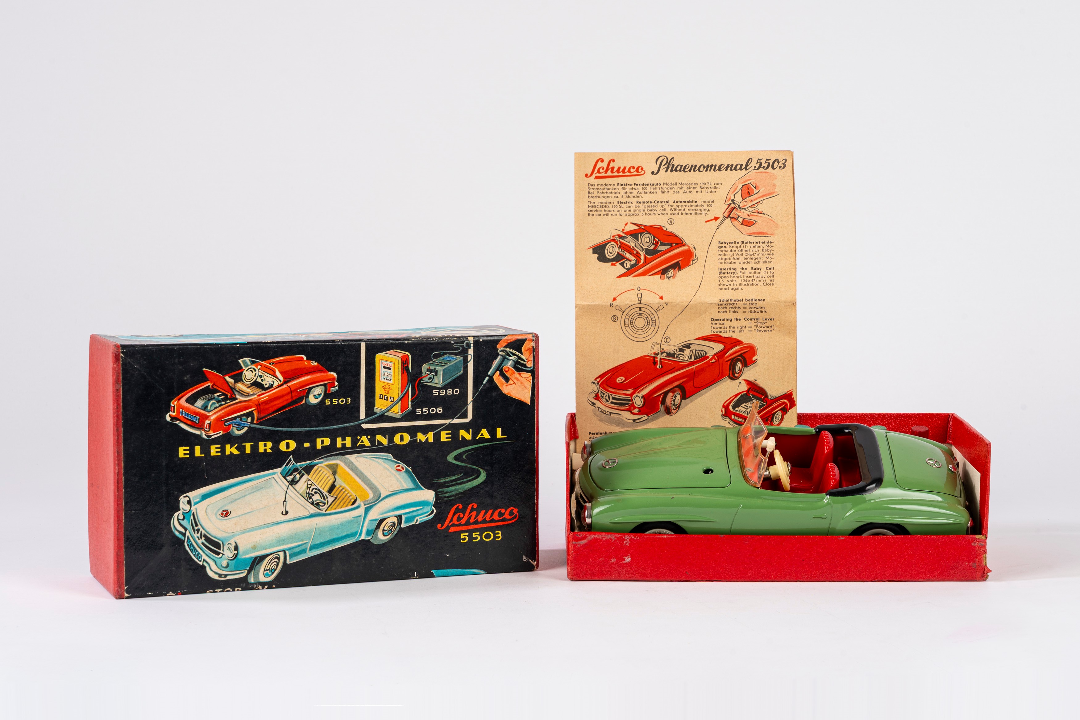 Schuco - Mercedes 190 SL 5503, Elektro Phanomenal car (giocattolo in scatola originale), anni ’50