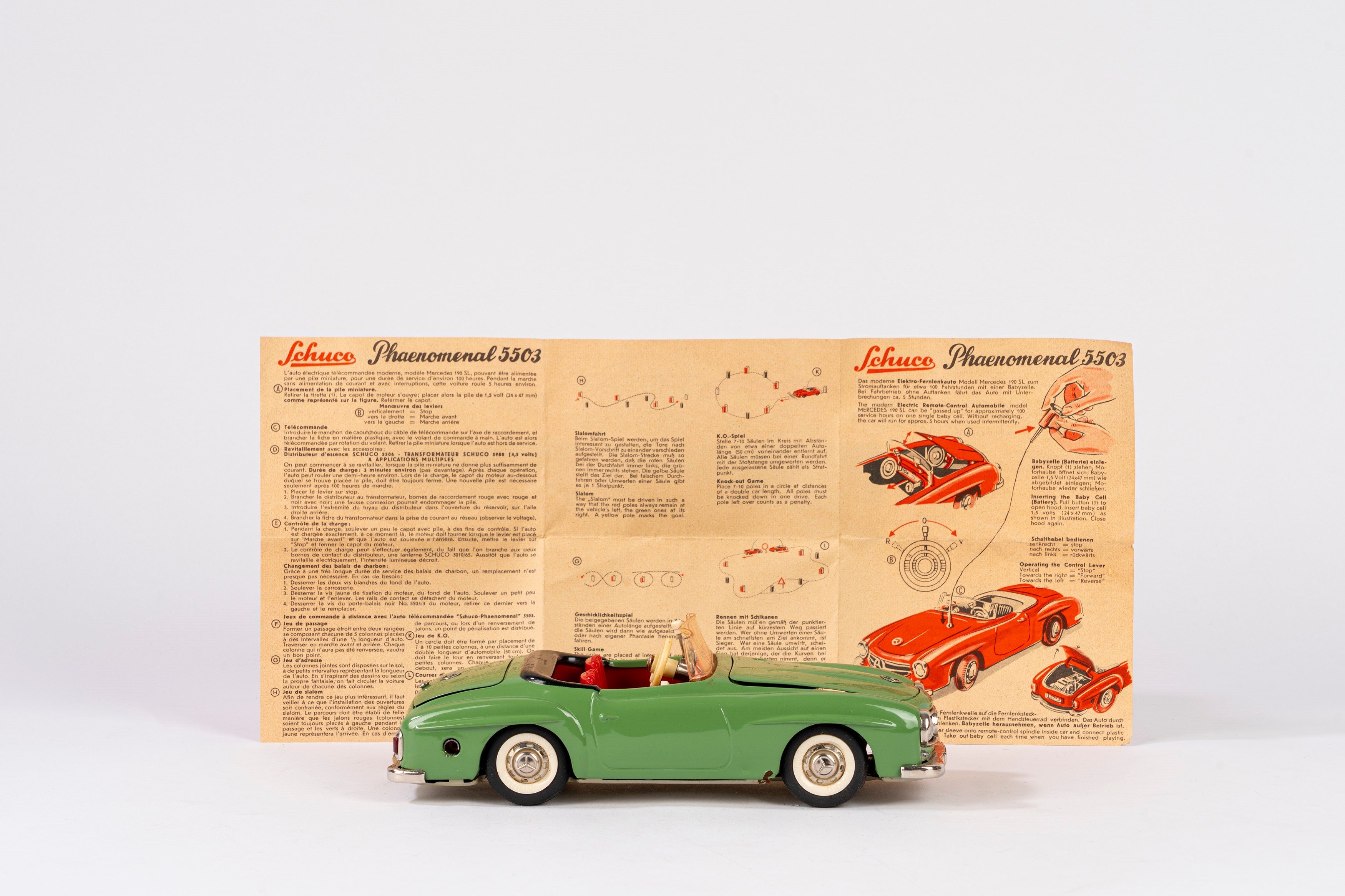 Schuco - Mercedes 190 SL 5503, Elektro Phanomenal car (giocattolo in scatola originale), anni ’50