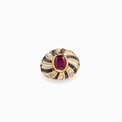 Anello in Rubino Zaffiri e Diamanti in