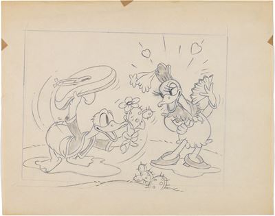 Don Donald (Paperino innamorato), matita e pastello su carta