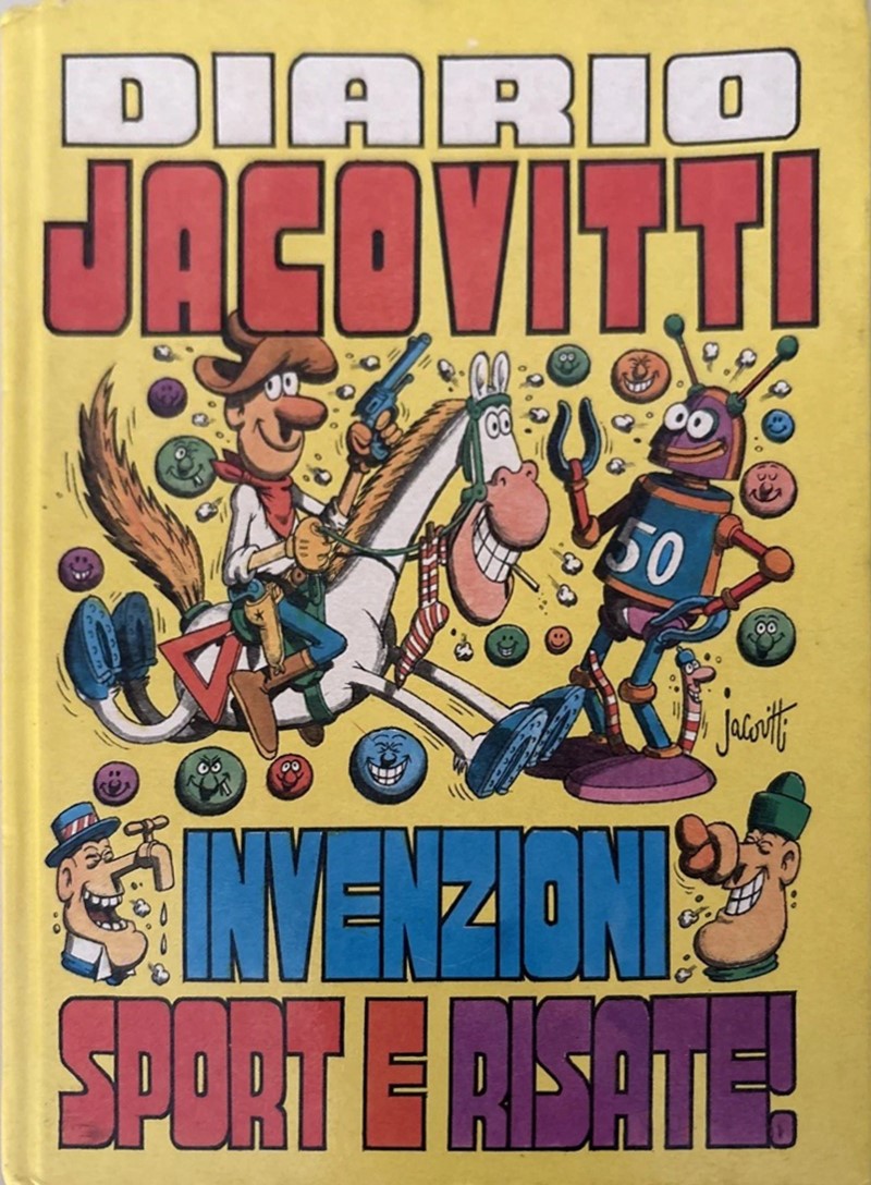 Diario Jacovitti: invenzioni, sport e risate — copertina, matita e china su cartoncino
