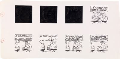 Tavola con otto vignette per “Diario Vitt”, matita e china su cartoncino (anni ’70)