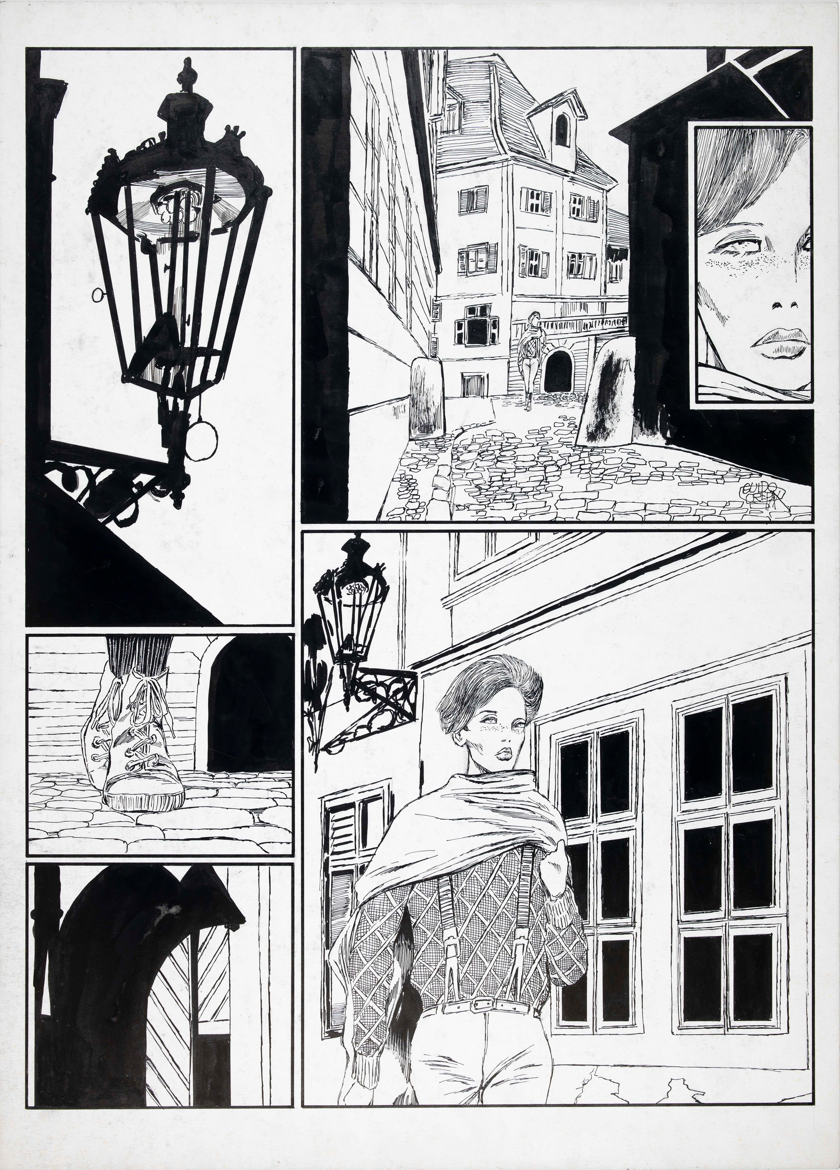 Guido Crepax - Valentina a Praga (Valentinska) — matita e china su cartone, 1993