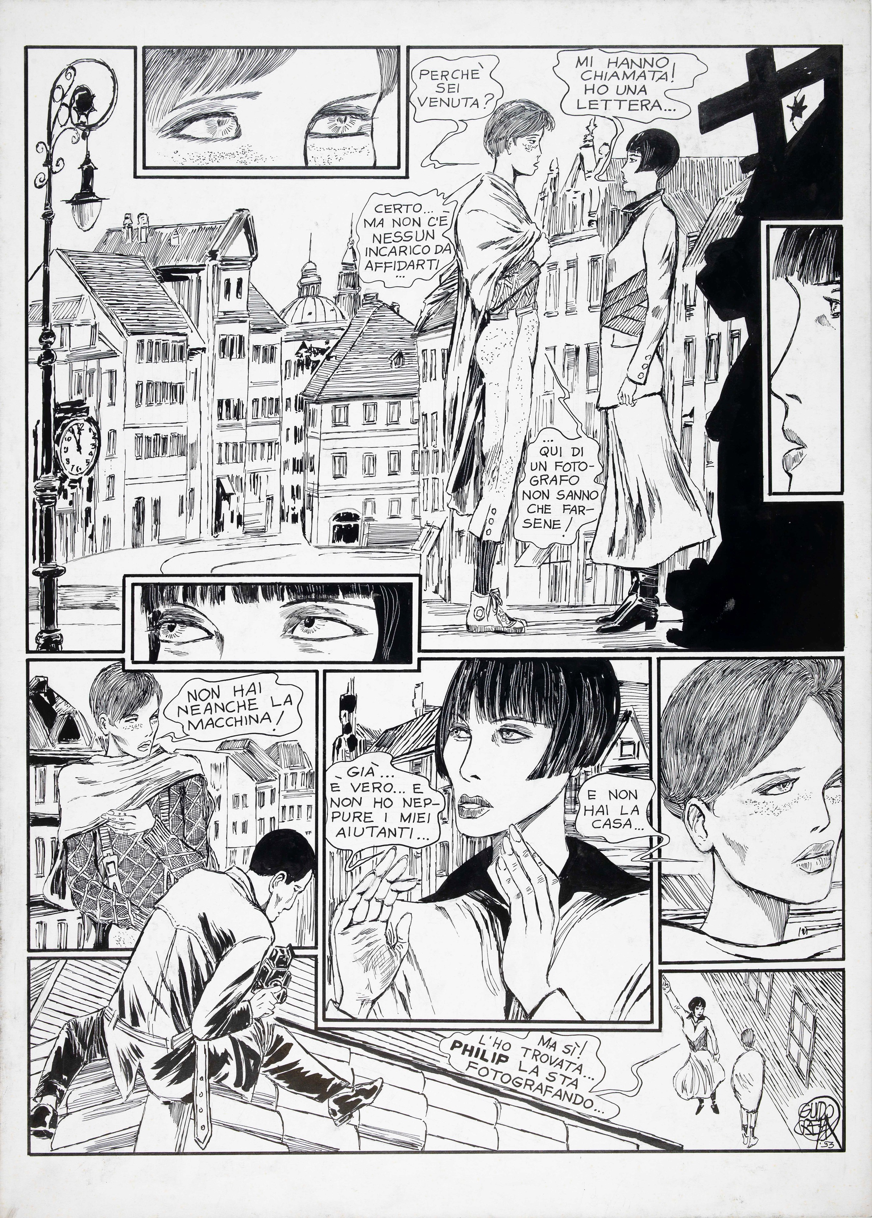 Guido Crepax - Valentina a Praga (Valentinska) — matita e china su cartone, 1993