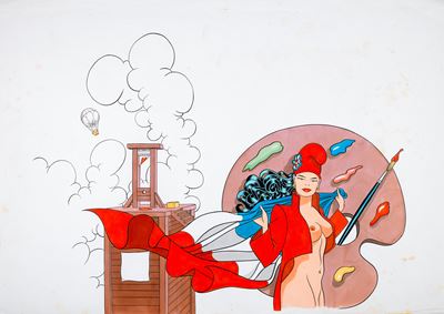 Gilda in atelier David (originale di copertina), tecnica mista su carta