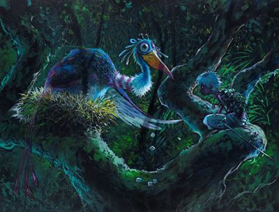 Peter Pan (pastelli e tempera su cartonino nero, 2015)
