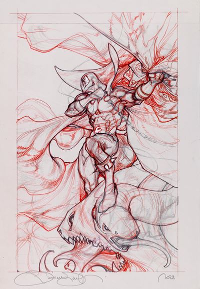 Spawn (preliminare di copertina), matita e pastelli su cartoncino
