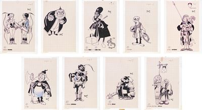 La Compagnia della Forca (studi di personaggi), china, pastello e pennarello su carta millimetrat...