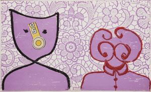 Edizione a tiratura limitata a 100 esemplari su "papier Ventura, il nostro è il n.79 dei 64 firmati al colophon a matita dall'autore e dall'artista.    
L'opera narrativa di Pieyre de Mandiargues, nato a Parigi nel 1909, si muove tra motivi erotici, gusto del macabro, esaltazioni vitalistiche. Lo stile, influenzato dal surrealismo e carico di virtuosismi verbali, ha toni barocchi che perfettamente si accordano con I'arte di Enrico Baj con cui aveva già collaborato per le Lievre de la lune. Bellissimo poema ispirato alle Ursonate di Kurt Schwitters, lo Chapeaugaga ironizza sul tricorno, il copricapo degli accademici di Francia. Chapeaugaga, ovvero Academic Micmac