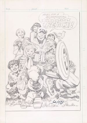Jack Kirby | Lot 691 - Captain America - Your for a bicentennial peace! | Finarte