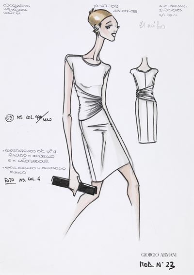 Figurino, matita, china e pennarello su carta intestata (coppia), 2009