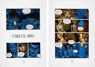 Circus 1895 (coppia di tavole) tecnica mista su cartoncino
