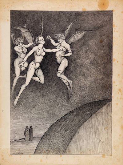 Divina Commedia — Inferno, Canto IX (matita, china e acquerello su cartoncino)
