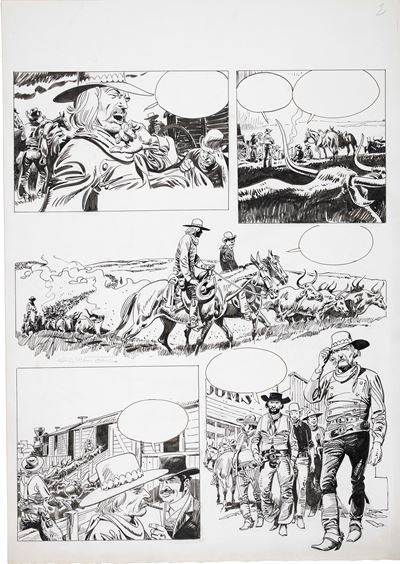 Storia del West (tavola originale) — matita e china su cartoncino, anni 70