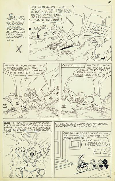 Paperino e la muraglia dei diecimila Li, matita e china su cartoncino (1960)