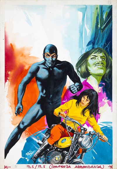 Diabolik - Guerre contre la drogue (originale di copertina), tempera su cartone, 1972