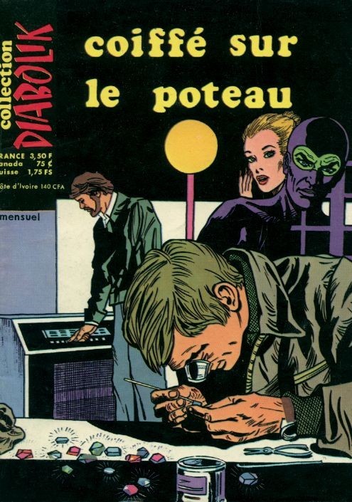 Primo Marcarini - Coiffé sur le poteau (Diabolik) — tempera su cartoncino