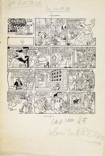 Le avventure di Chiodino: Chiodino e il fantasma in cerca di lavoro (serie di 4 tavole), matita e...