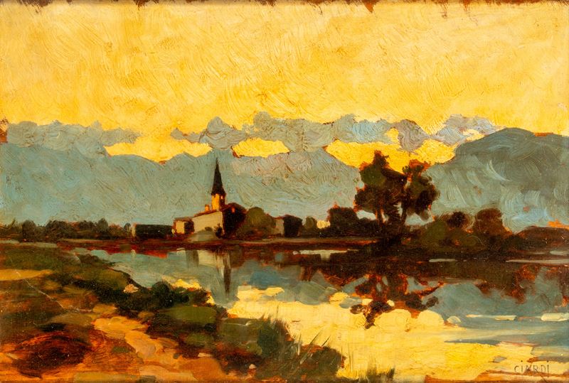 Guglielmo Ciardi - Paesaggio, olio su tavola