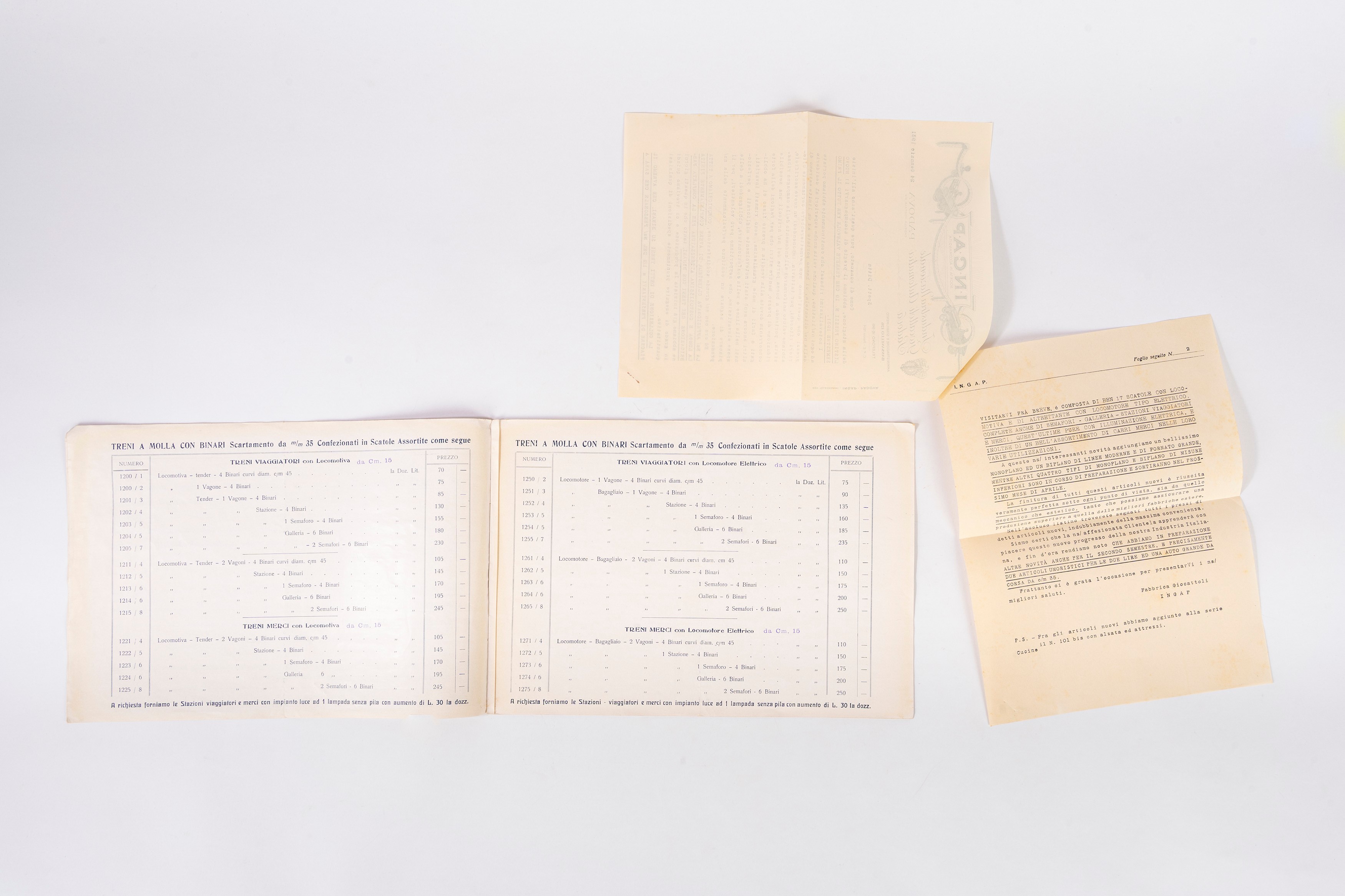 Ingap - Listino prezzi, I semestre 1931