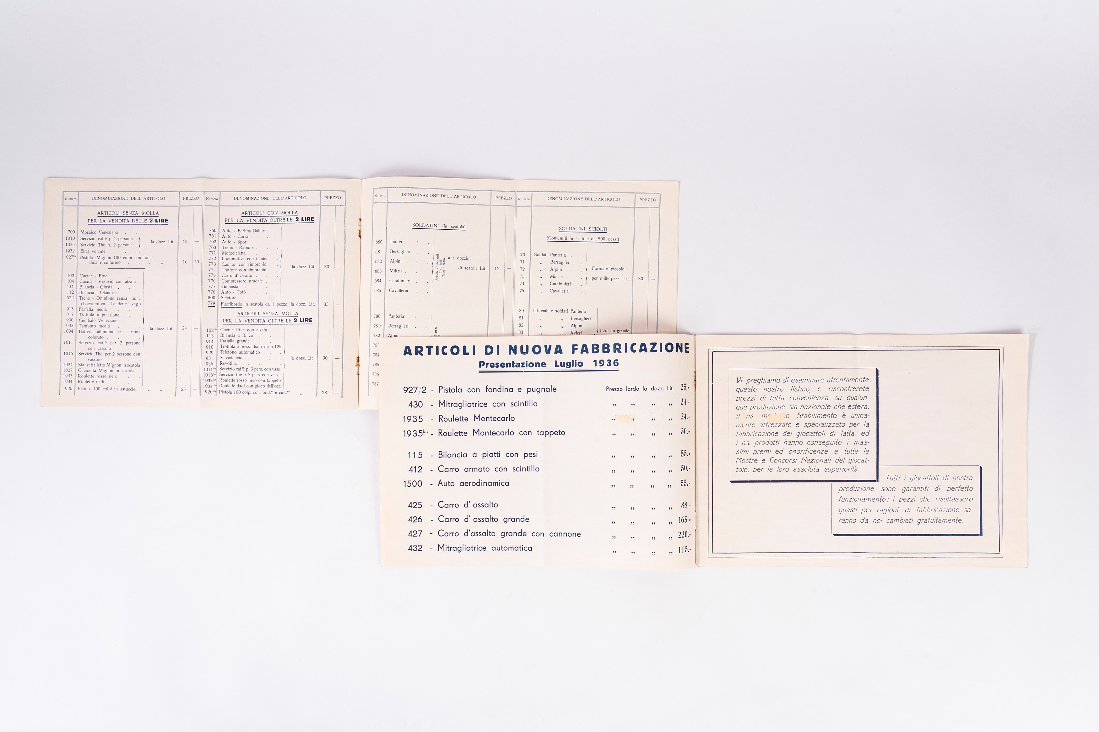 Ingap - Listino prezzi, gennaio 1936