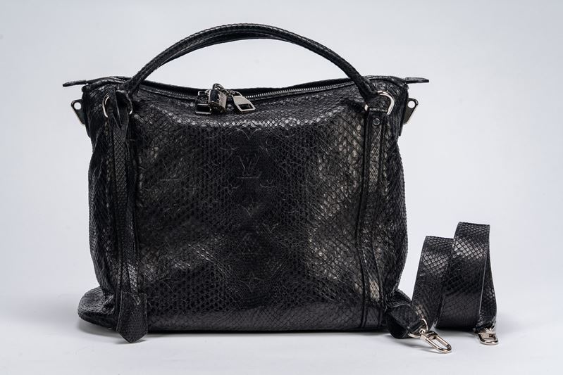 Louis Vuitton - Borsa Antheia, in pelle di pitone monogram empreinte, nera