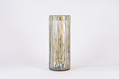 Vaso in vetro di Murano con filamenti azzurri, dimensioni 41 x 16 cm