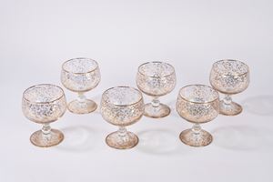 Six Murano glass fruit salad bowls with gold decorations
