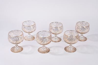 Sei Coppe da Macedonia in Vetro di Murano con Decori in Oro