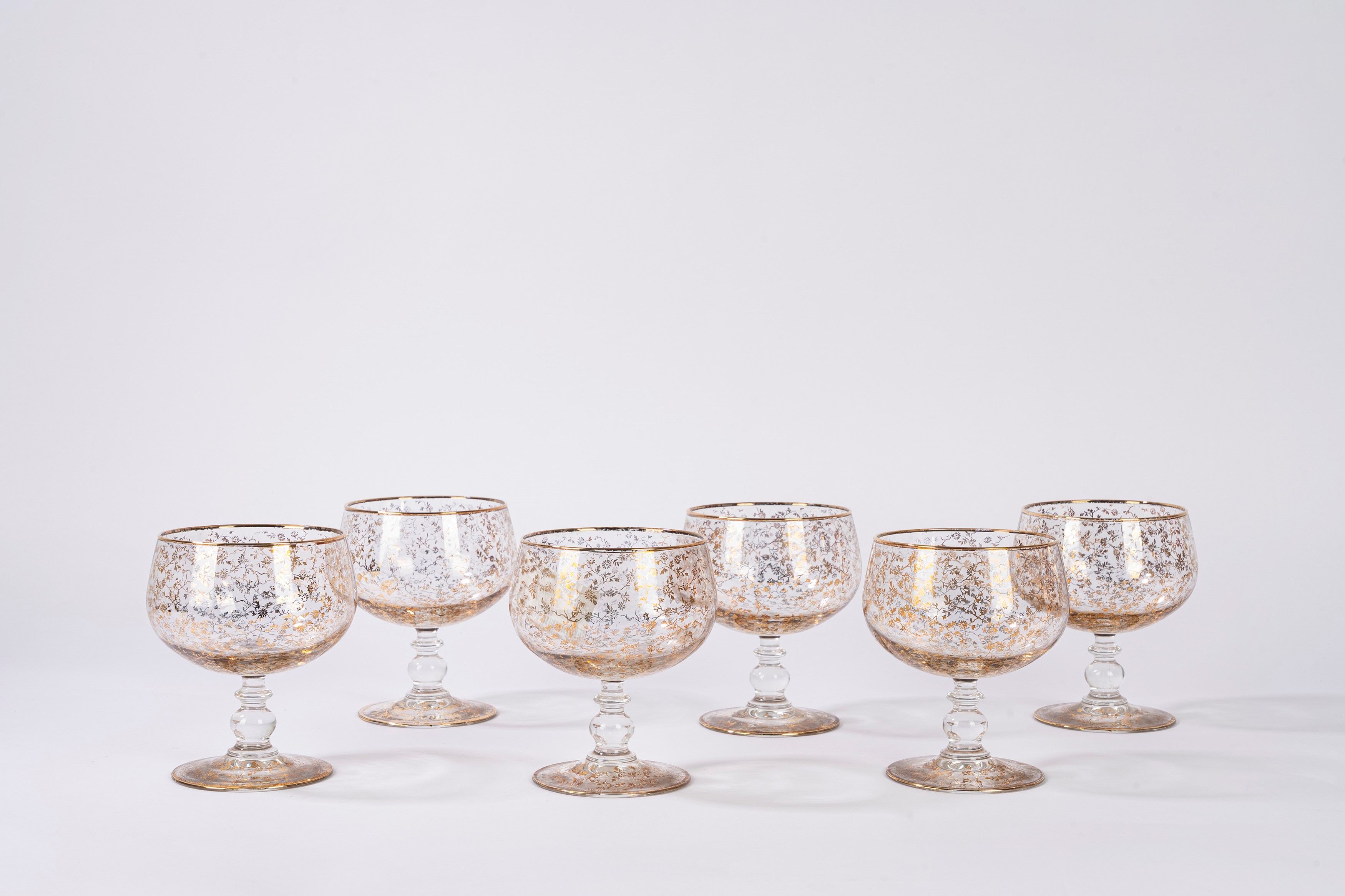 Sei Coppe da Macedonia in Vetro di Murano con Decori in Oro