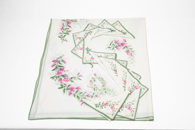 Tovaglia in Tessuto Leggero Stampata a Fiori con 12 Tovaglioli