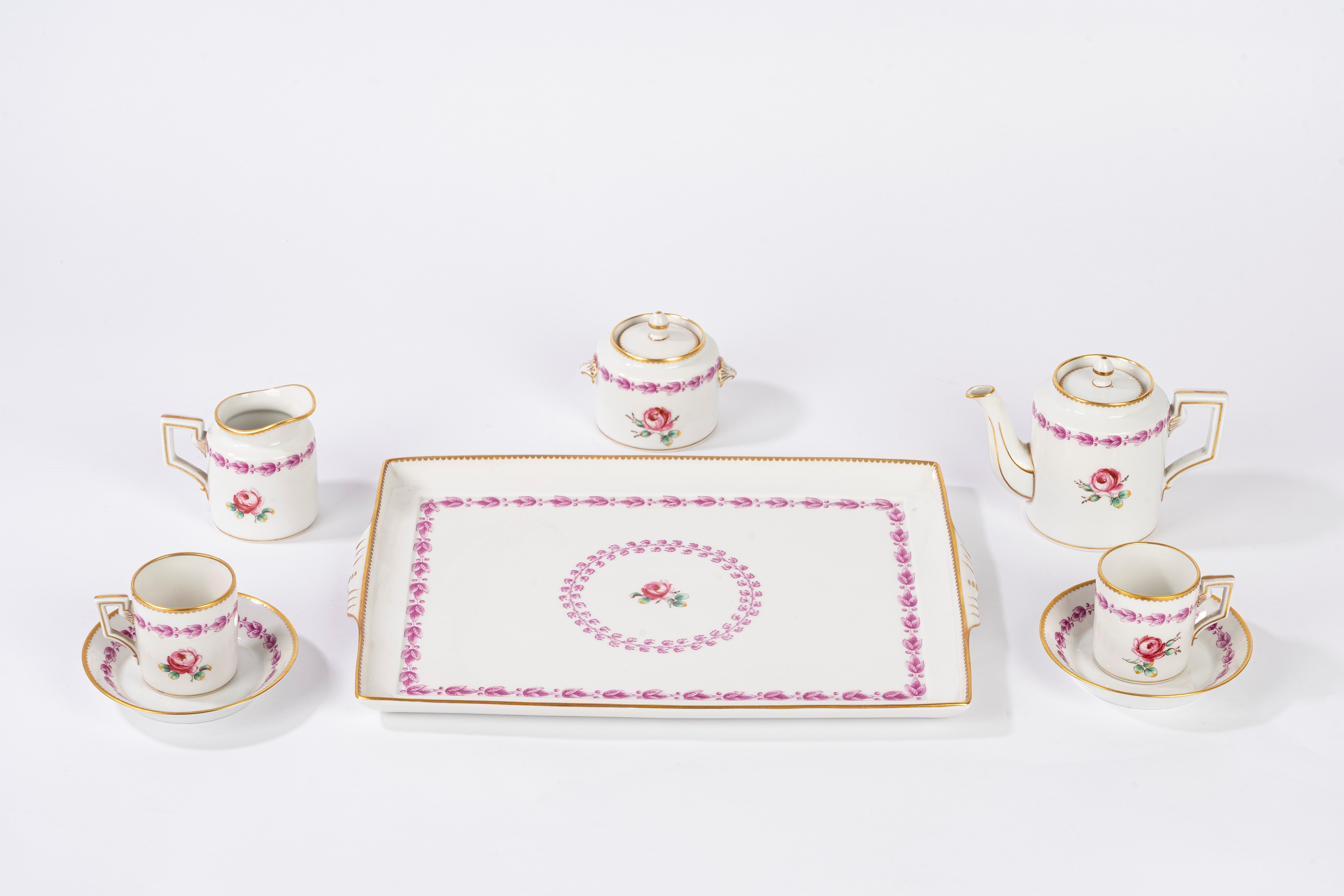 Richard Ginori, Servizio da caffè tete-a-tete in porcellana con vassoio e accessori