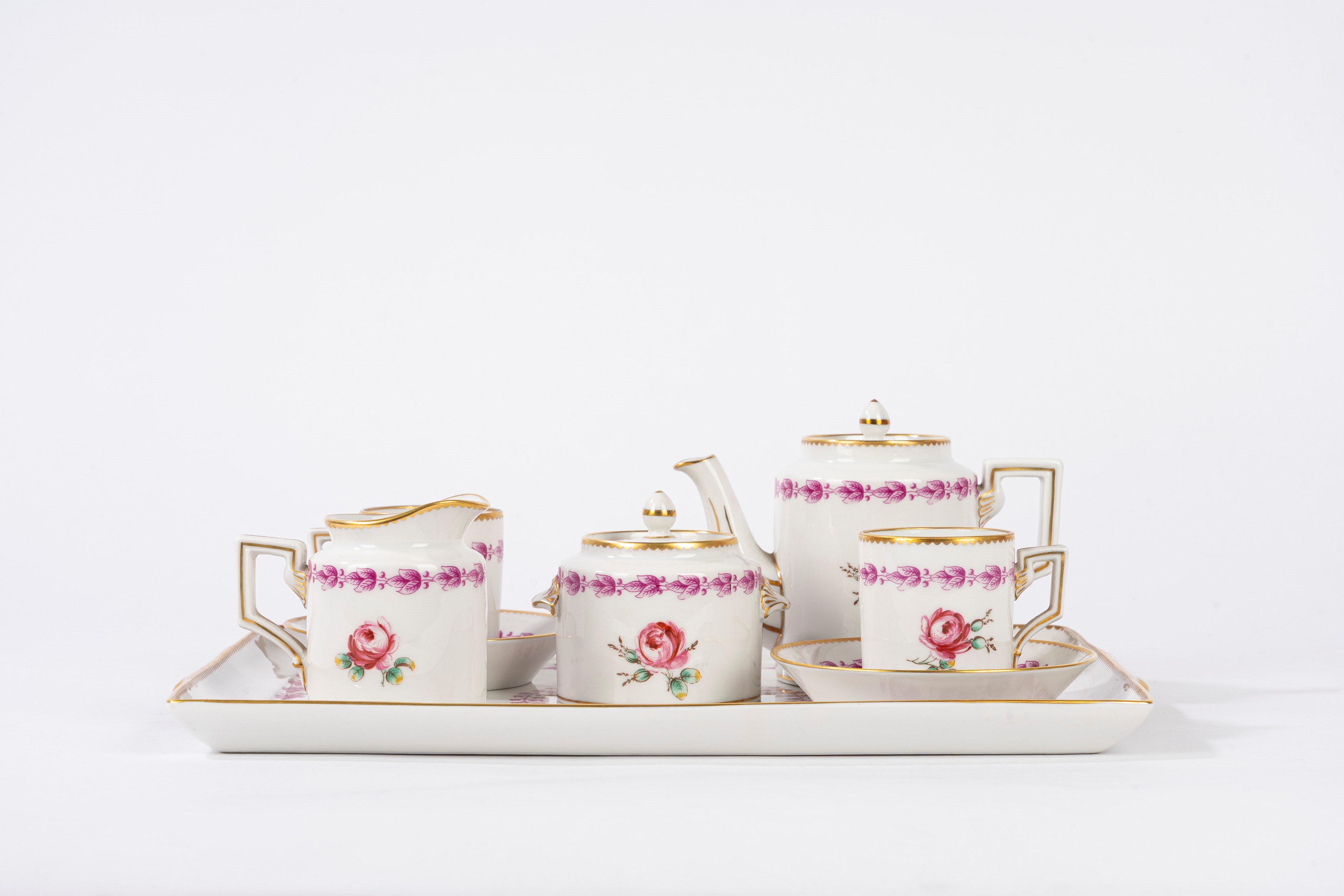 Richard Ginori, Servizio da caffè tete-a-tete in porcellana con vassoio e accessori