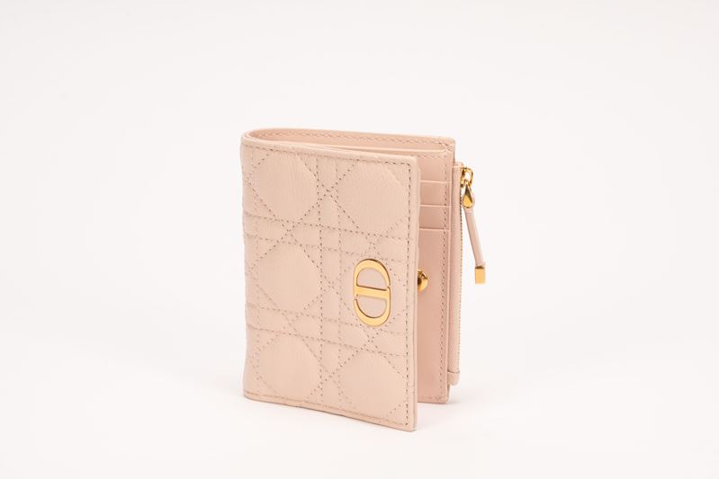 Christian Dior - Portafogli “Dahlia Caro” in pelle cannage rosa cipria