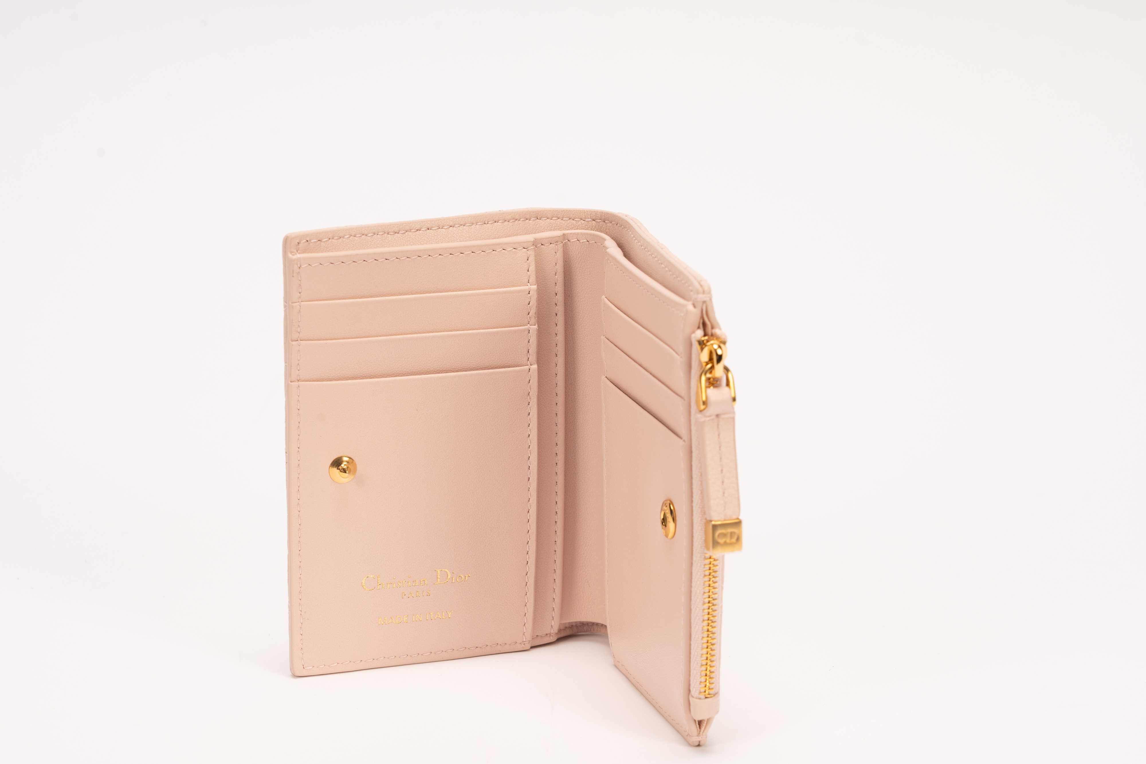 Christian Dior - Portafogli “Dahlia Caro” in pelle cannage rosa cipria