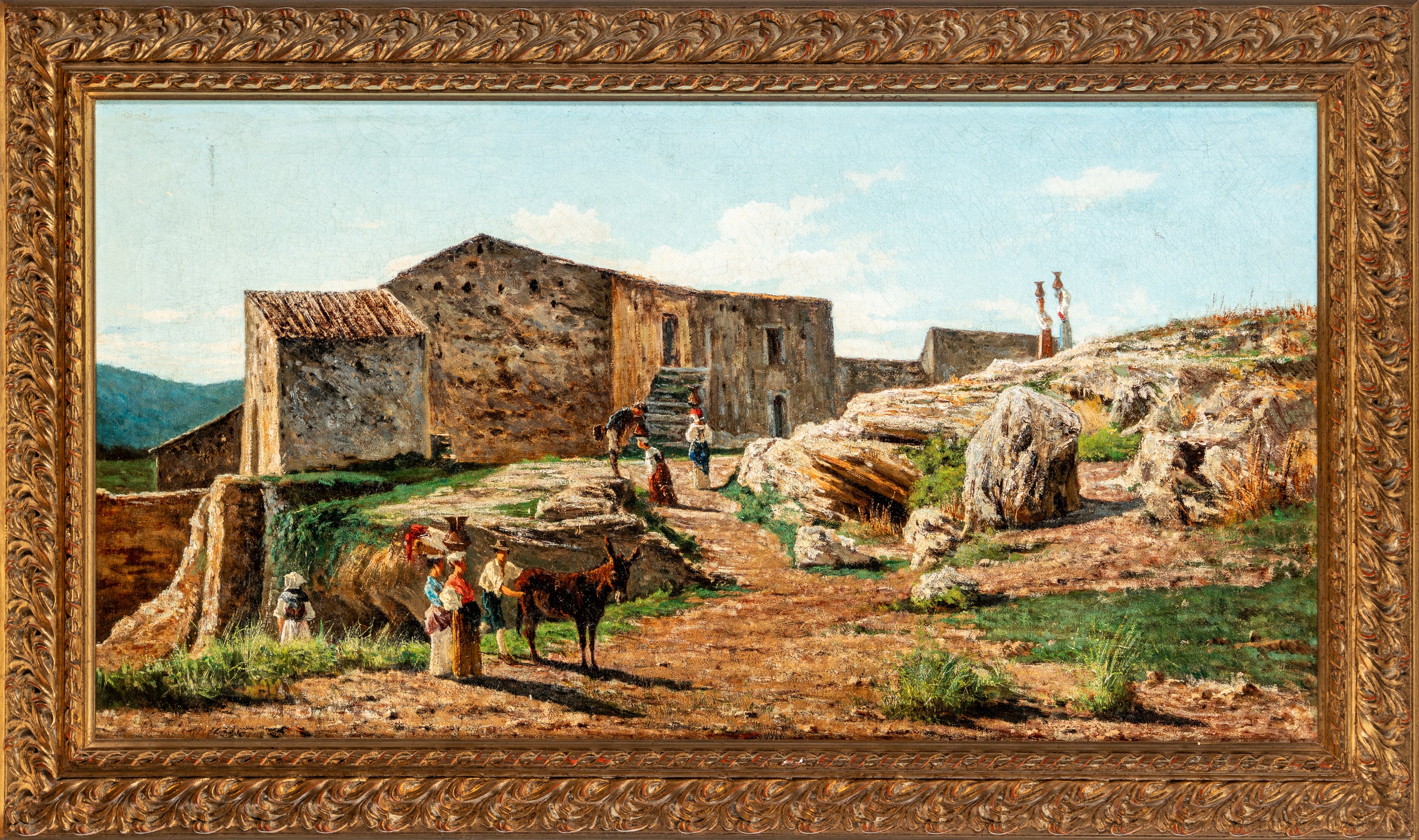 Scuola del Secolo XIX - Paesaggio rurale con pastori, olio su tela