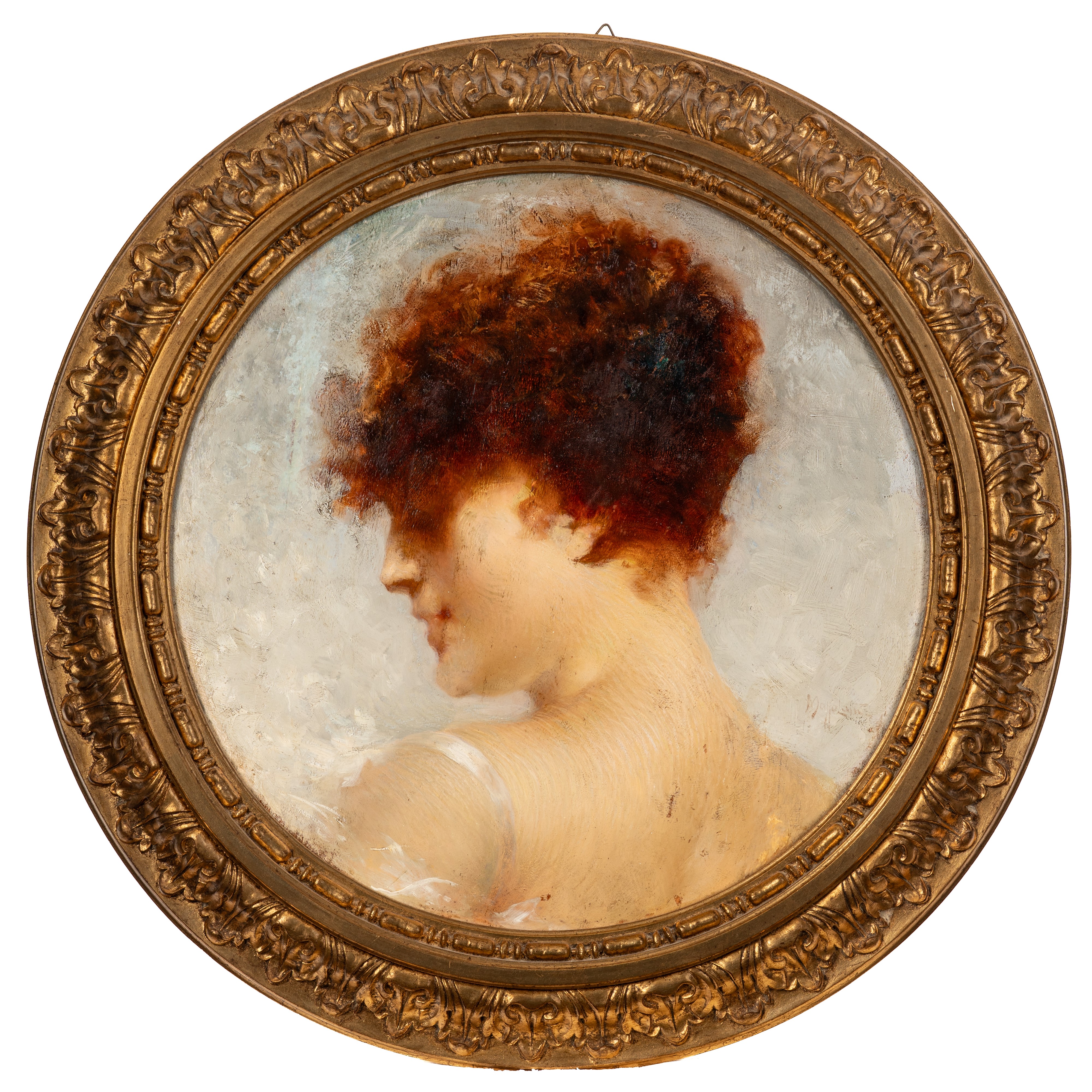 Bruto Mazzolani - Profilo femminile, olio su tavola tonda