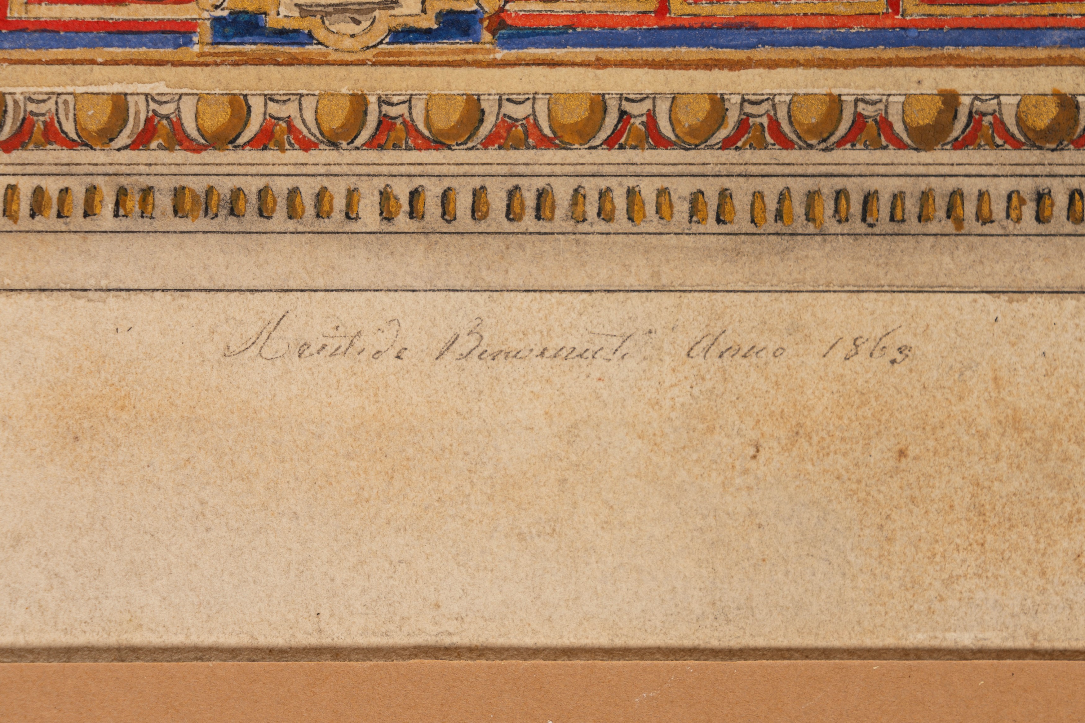 Aristide Benvenuti (scuola Romana del XIX Secolo) - Benvenuti, Studio di soffitto a lacunari con ...