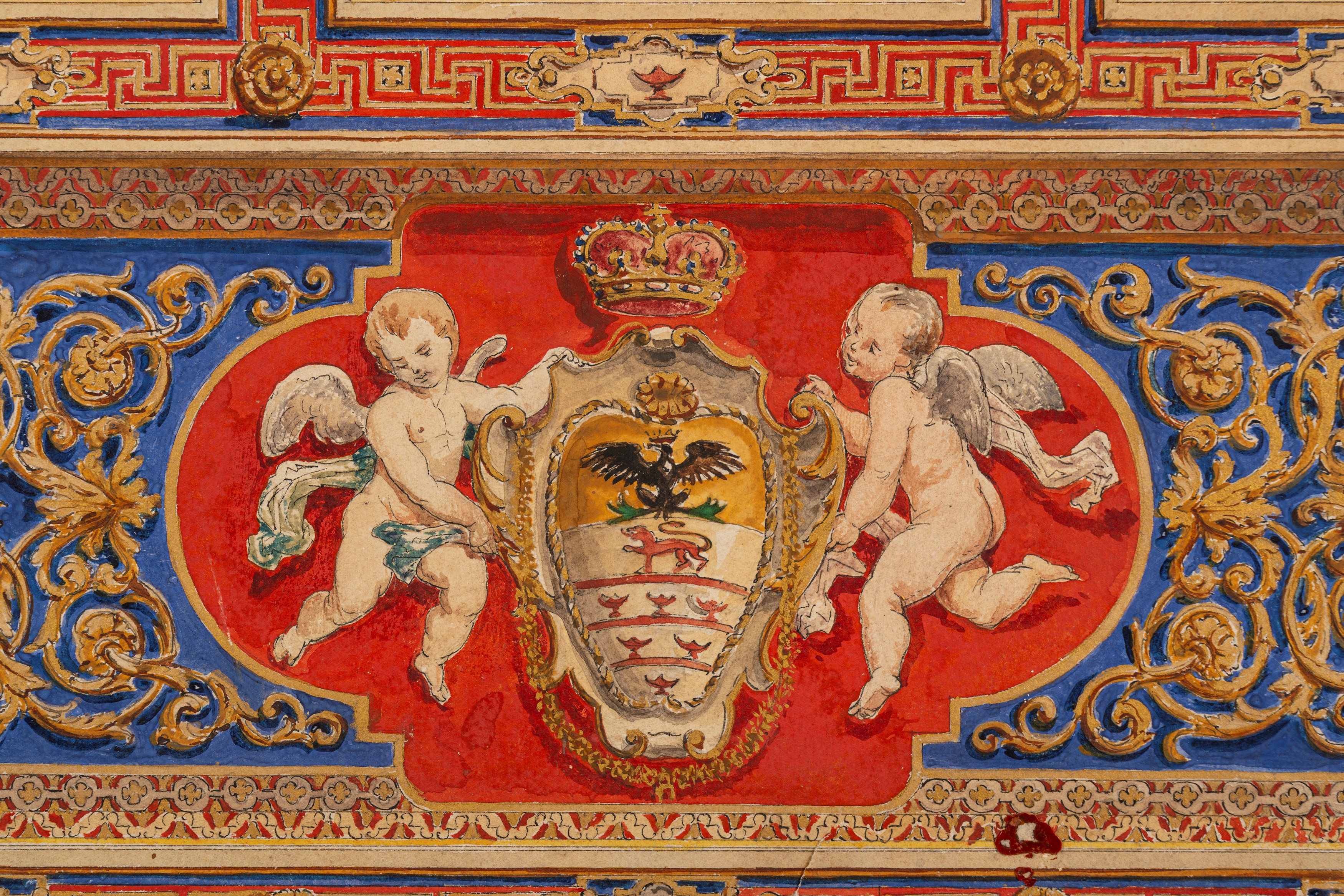 Aristide Benvenuti (scuola Romana del XIX Secolo) - Benvenuti, Studio di soffitto a lacunari con ...