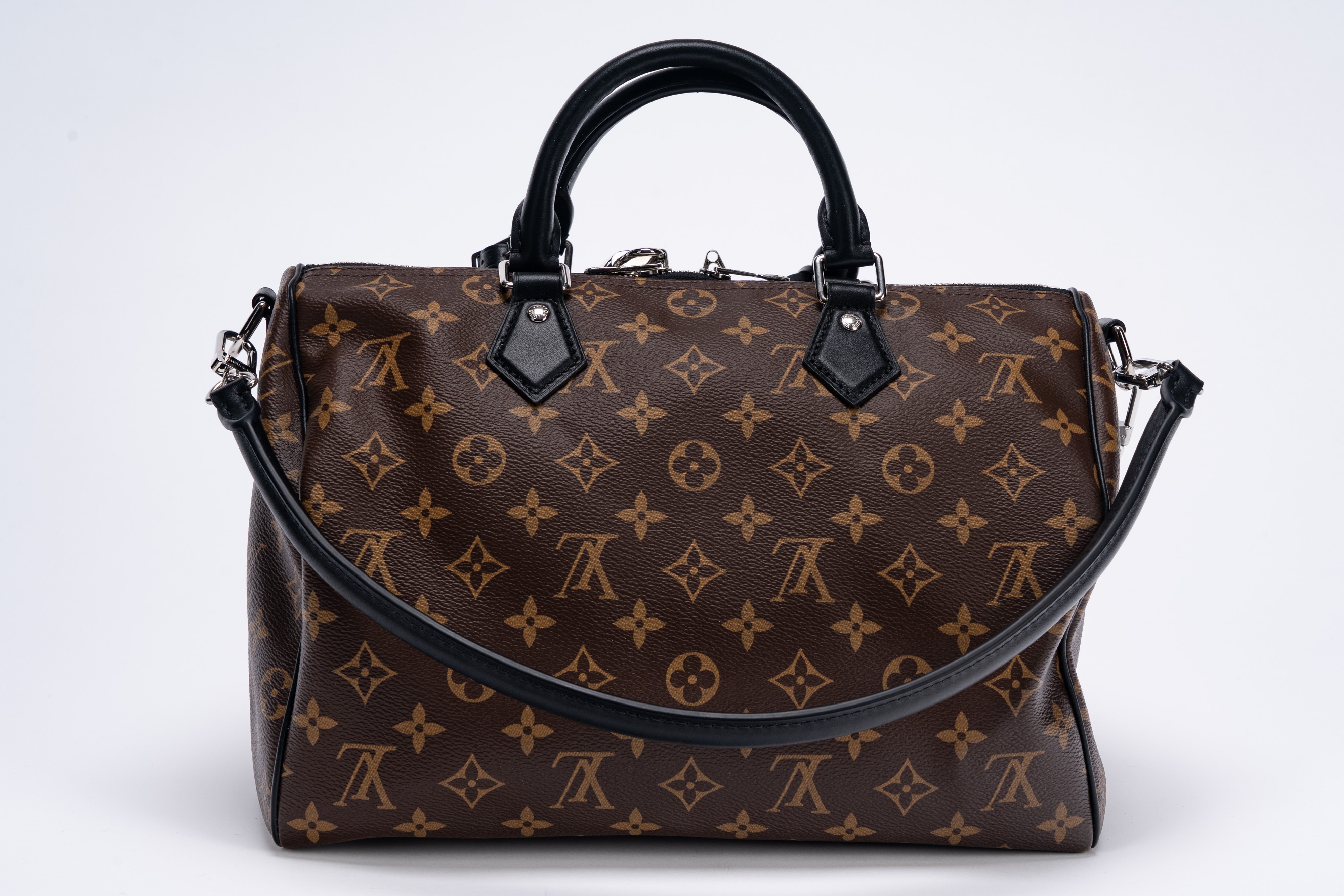 Louis Vuitton - Speedy Monogram Soft 30 Dark, borsa in tela con manici doppi e tracolla staccabil...