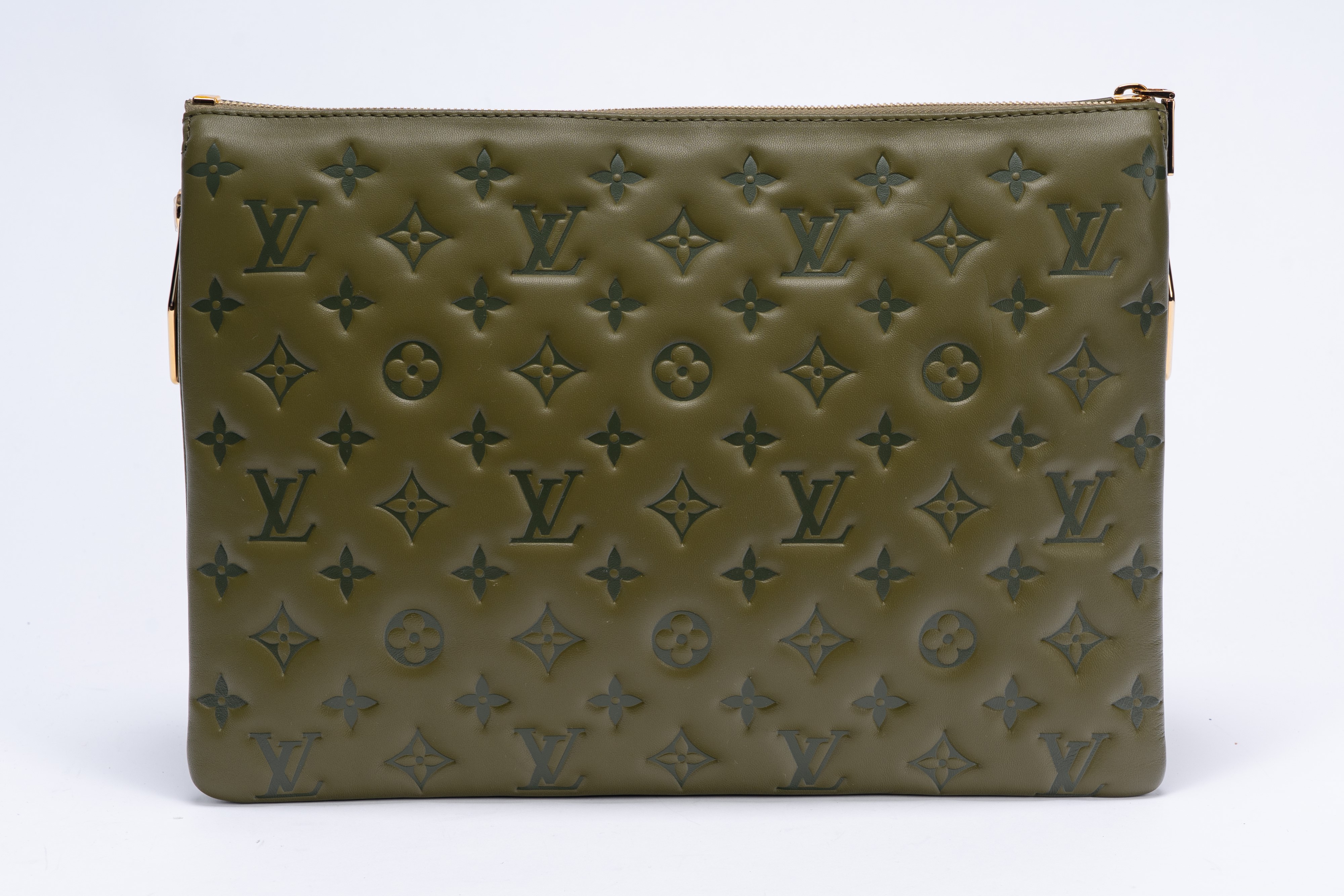 Louis Vuitton - Borsa in pelle monogram goffrata verde oliva, tracolla regolabile staccabile