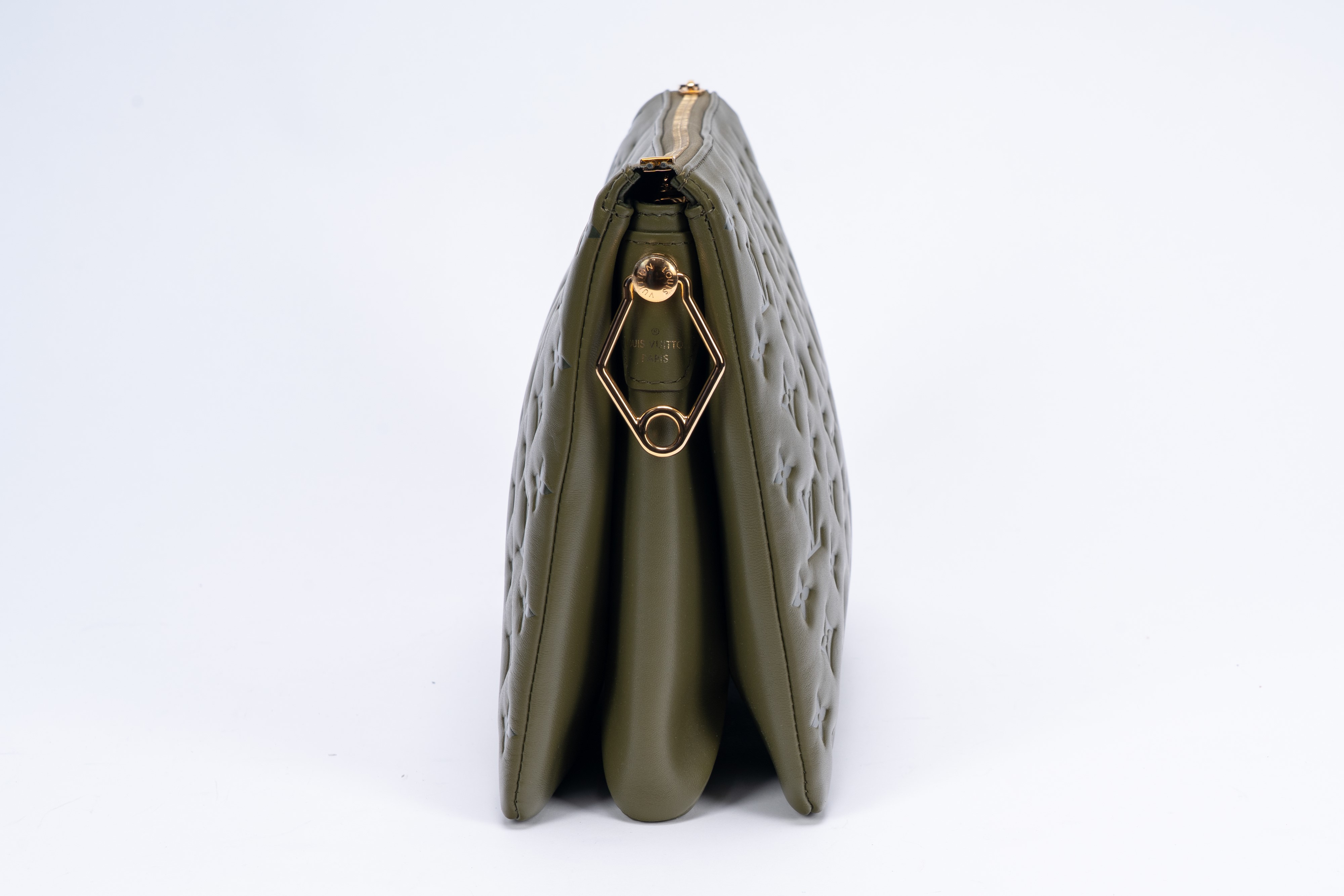 Louis Vuitton - Borsa in pelle monogram goffrata verde oliva, tracolla regolabile staccabile