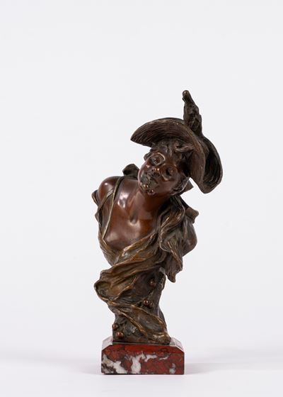 Estate, scultura in bronzo su base in marmo rosso