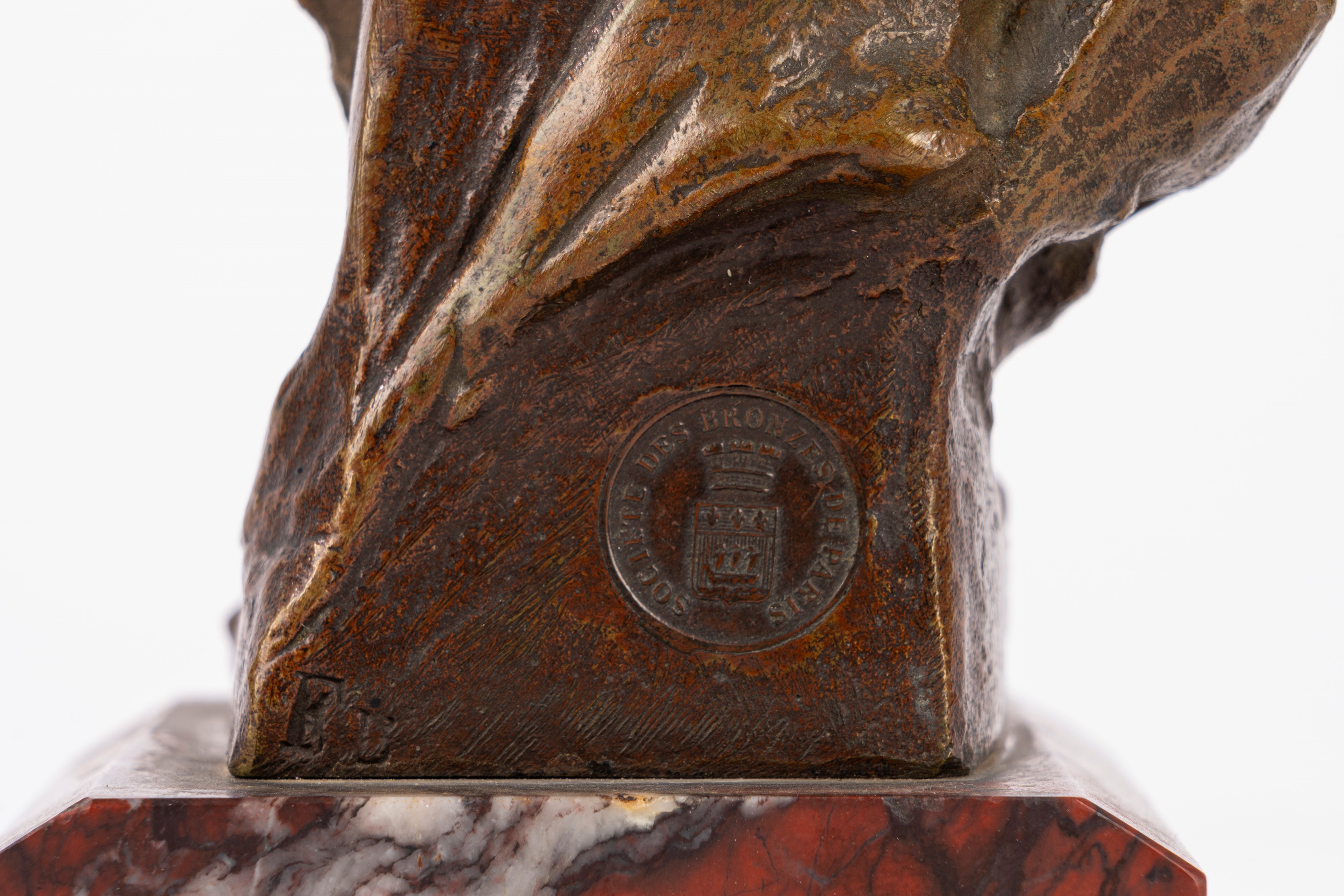 Georges Van Der Straeten - Estate, scultura in bronzo su base in marmo rosso
