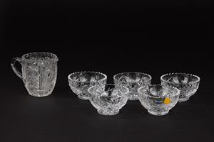 Five small bowls and a small jug in Bohemian crystal