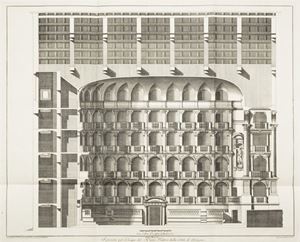 Pianta, e spaccato del nuovo teatro di Bologna
